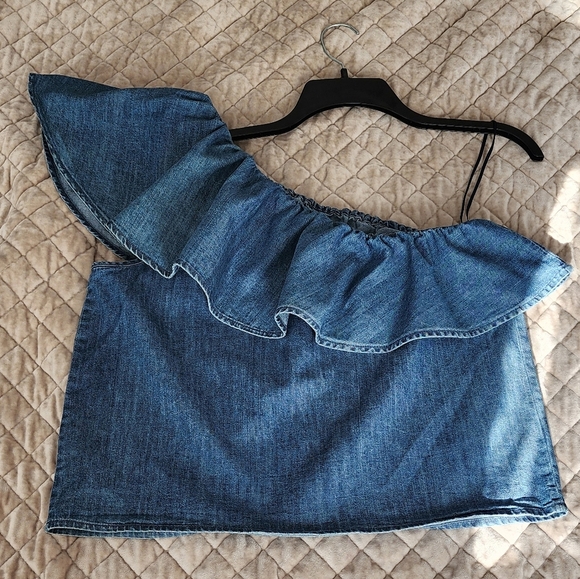 GAP Blue Denim One-Shoulder Top - Picture 4 of 4